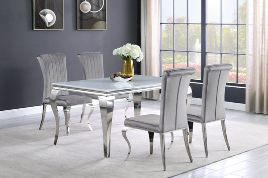Carone 5-piece 61-inch Rectangular White Glass Dining Set Grey