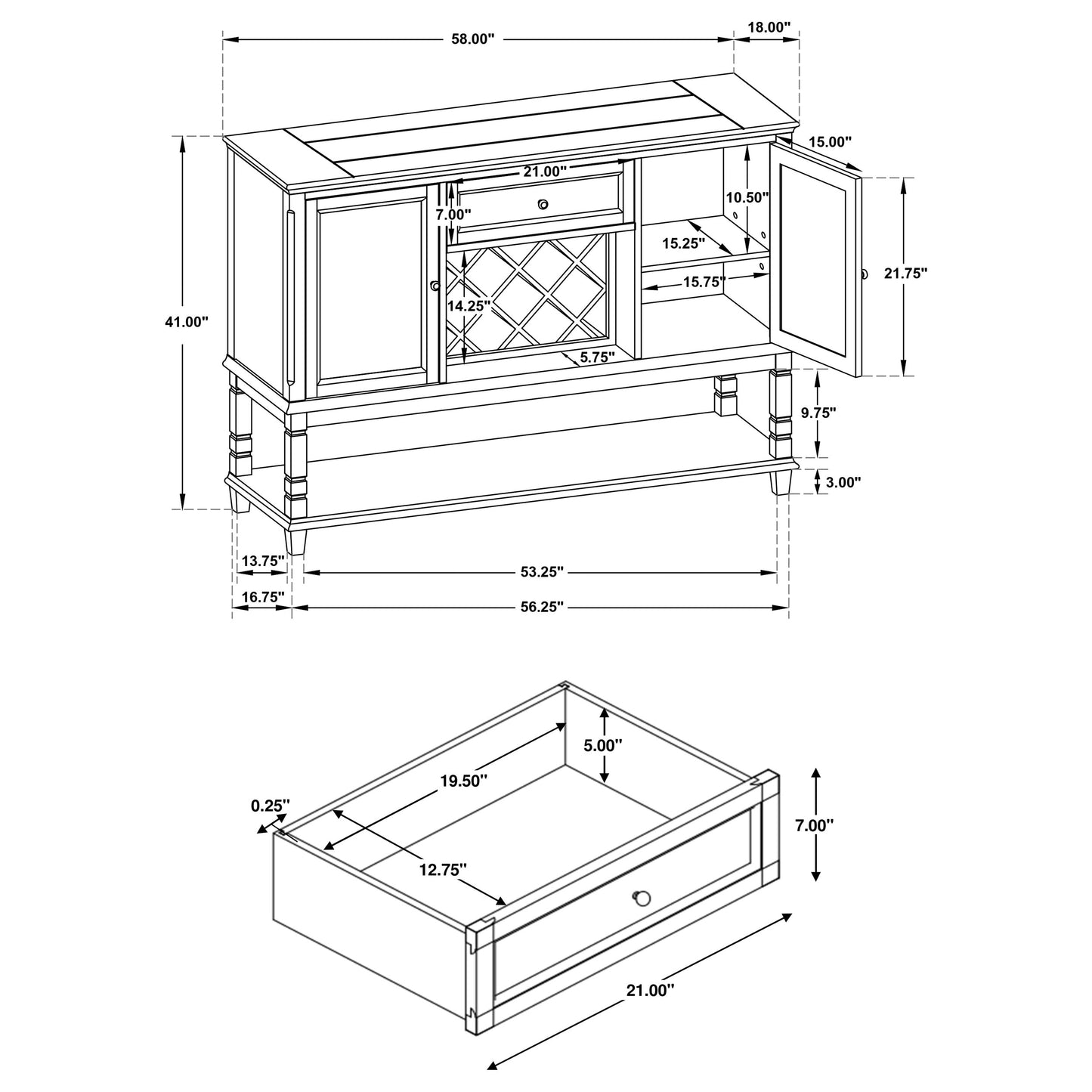 Parkins Server with  Lower Shelf Rustic Espresso