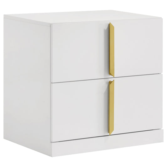 Ines 2-drawer Nightstand Bedside Table White High Gloss