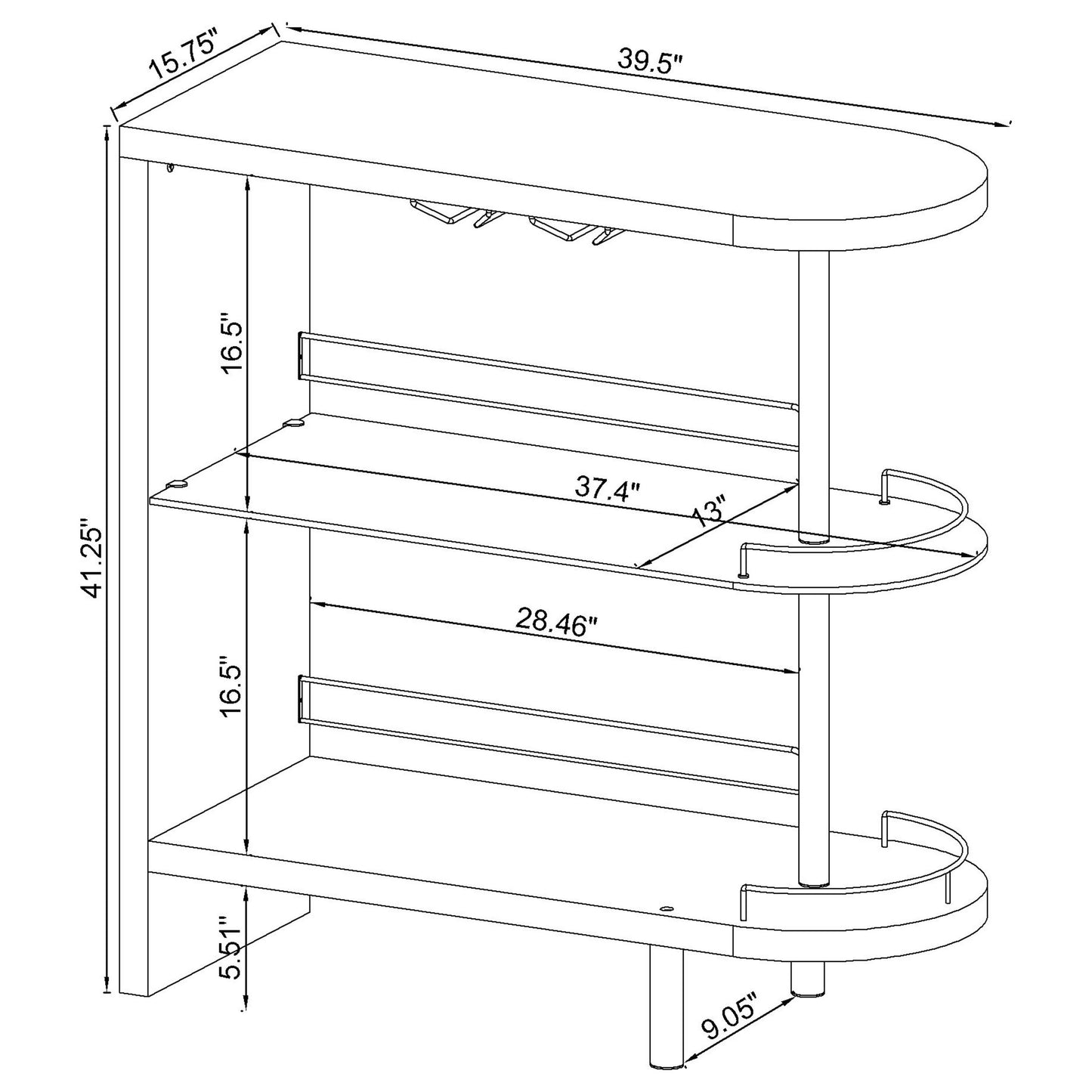 Adolfo 3-tier Bar Table Glossy Grey and Clear