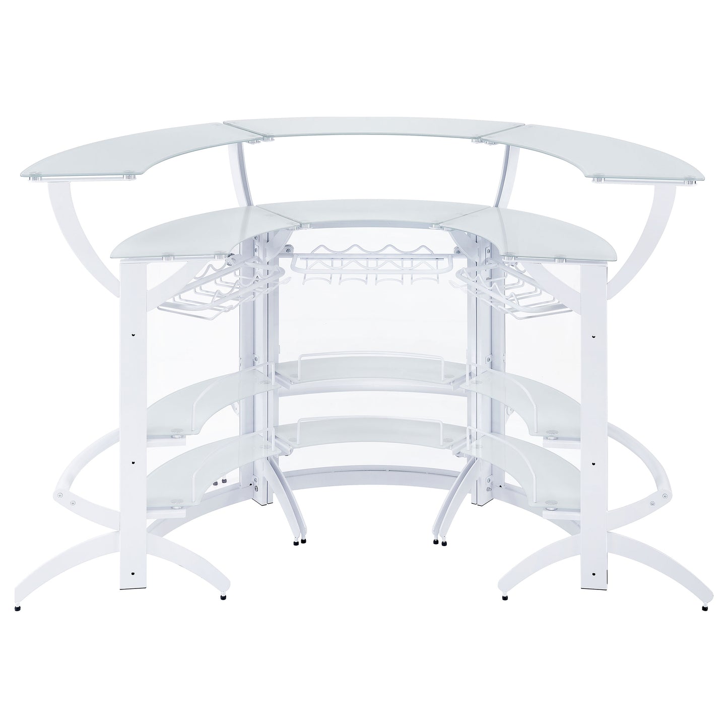 Dallas 2-shelf Curved Home Bar White and Frosted Glass (Set of 3)