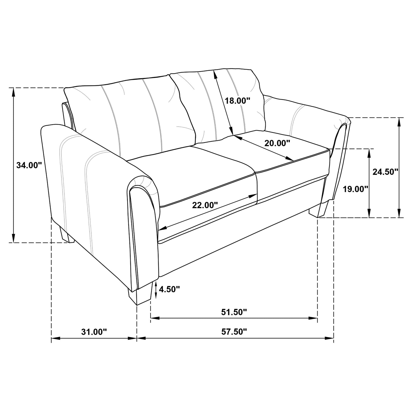 Davis  Upholstered Rolled Arm Loveseat Grey