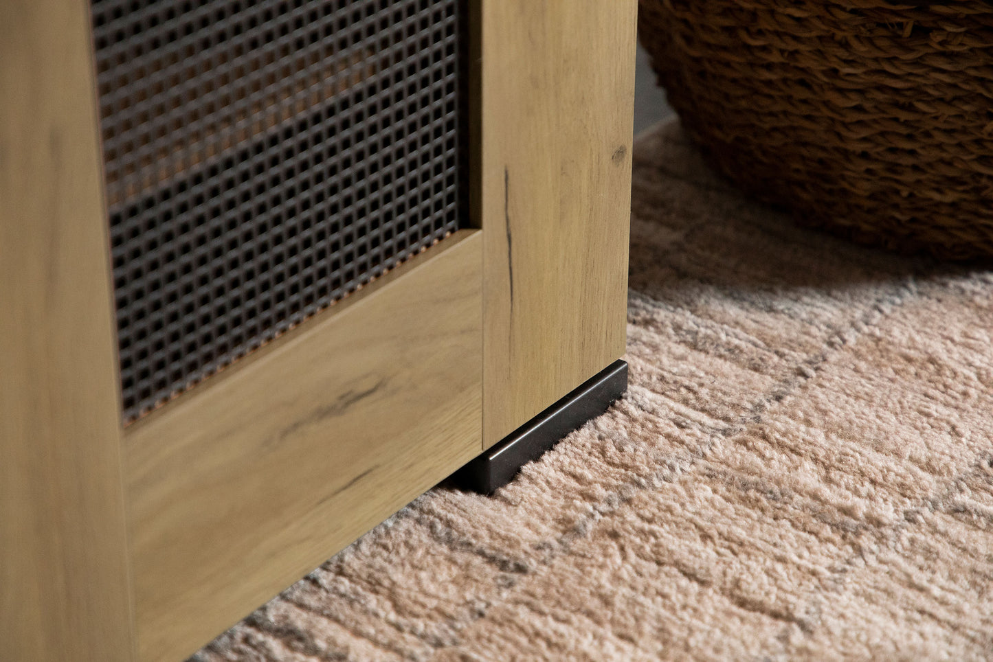 Bristol Metal Mesh Door Accent Cabinet Golden Oak