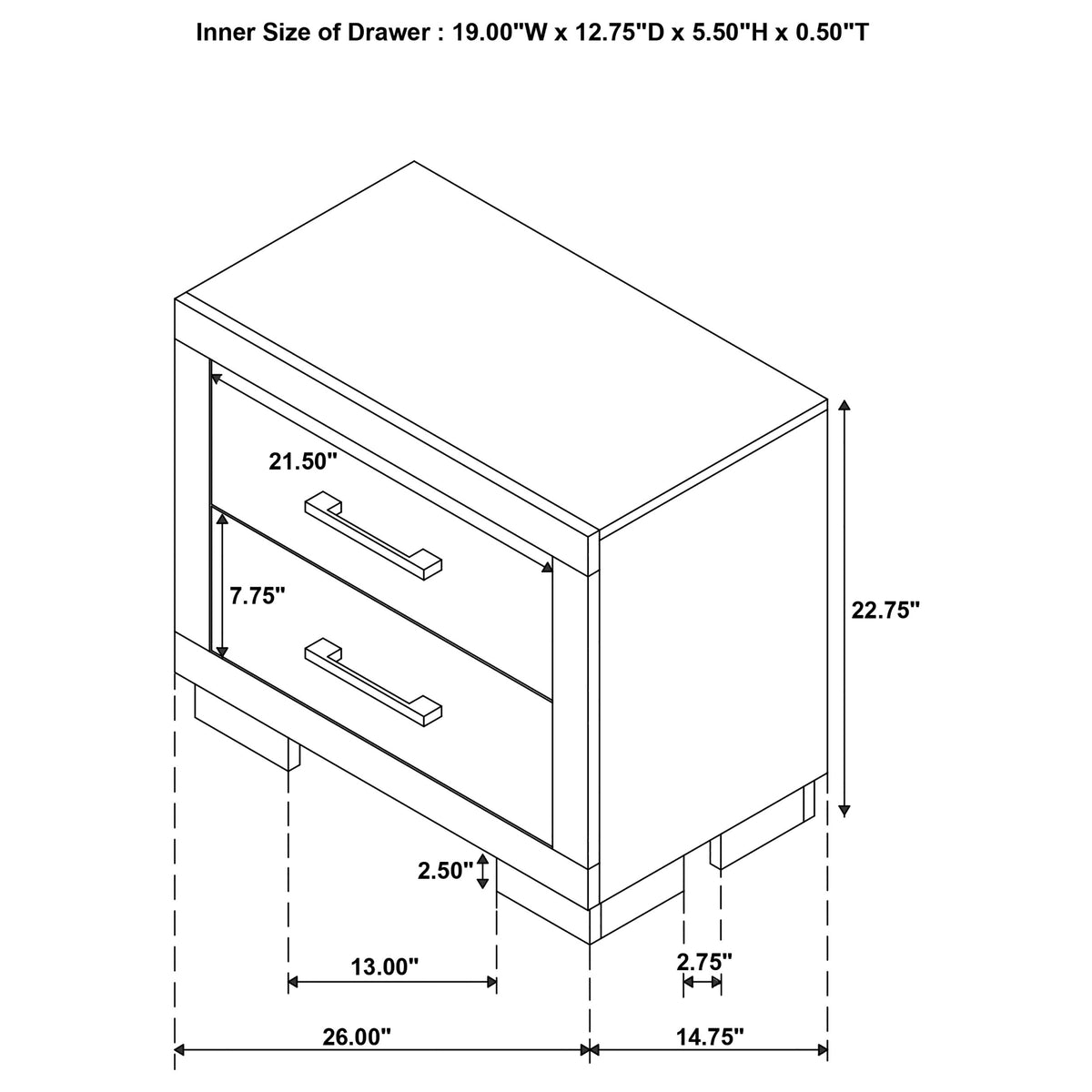 Jessica 2-drawer Nightstand Snow White