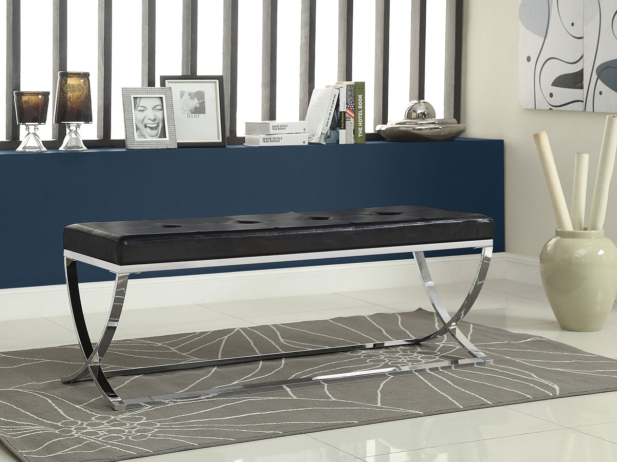 Walton Faux Leather Upholstered Tufted Accent Bench Black