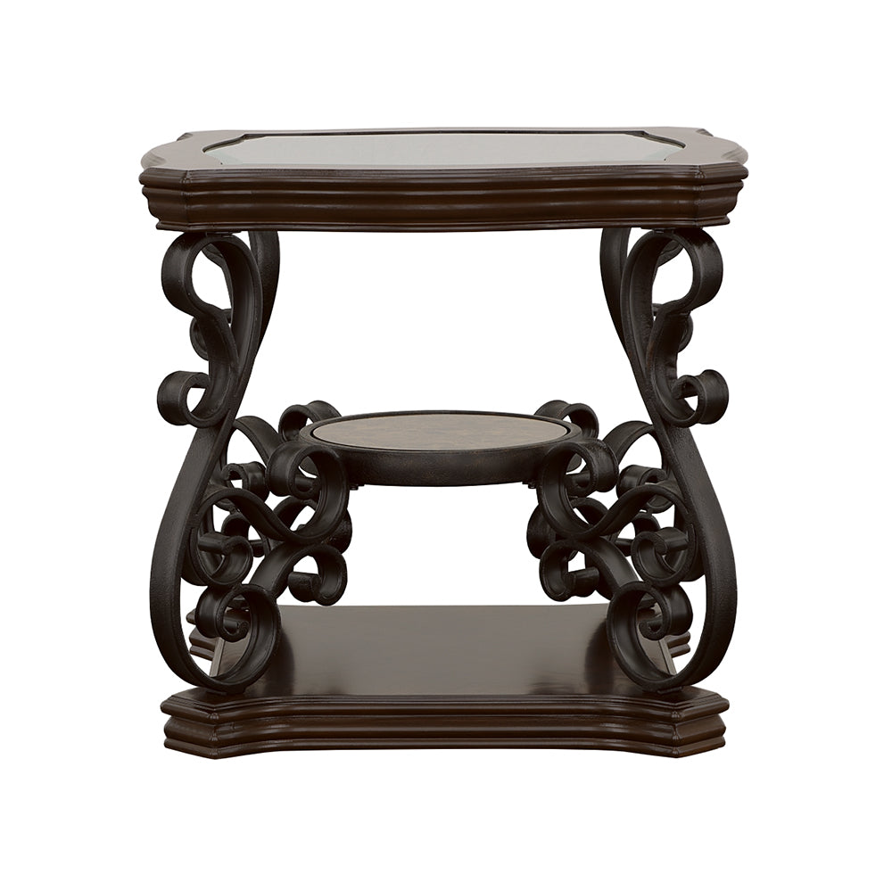 Laney 1-shelf Glass Top Square End Table Dark Merlot