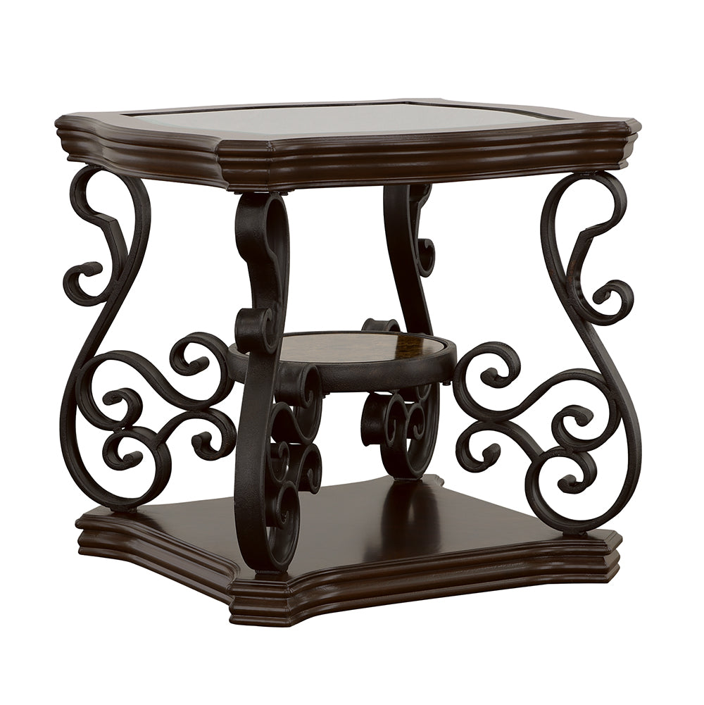 Laney 1-shelf Glass Top Square End Table Dark Merlot