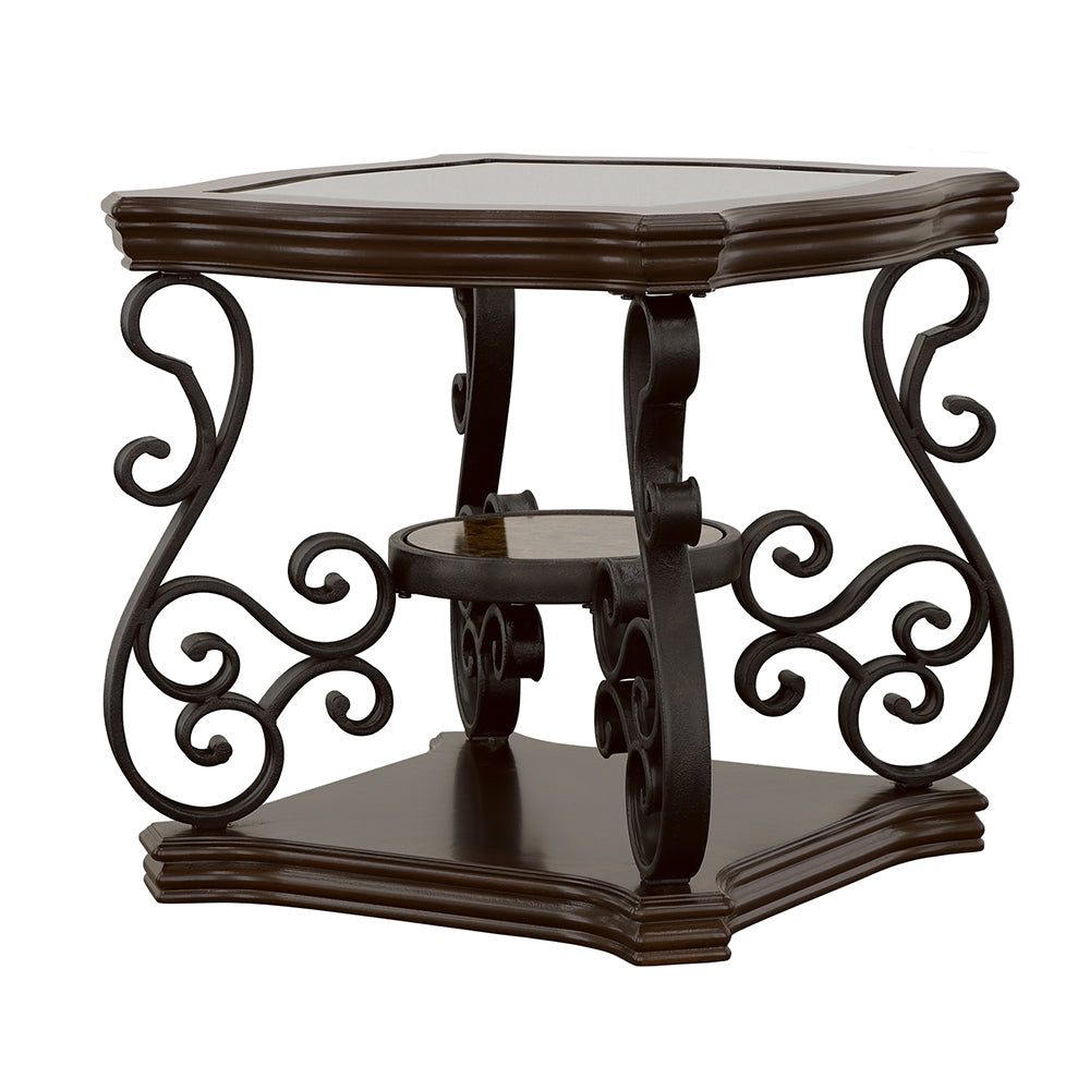 Laney 1-shelf Glass Top Square End Table Dark Merlot