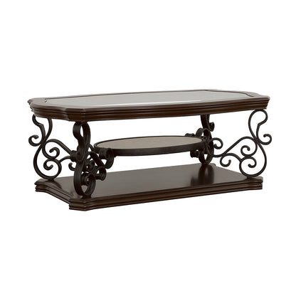 Laney 1-shelf Glass Top Rectangular Coffee Table Dark Merlot