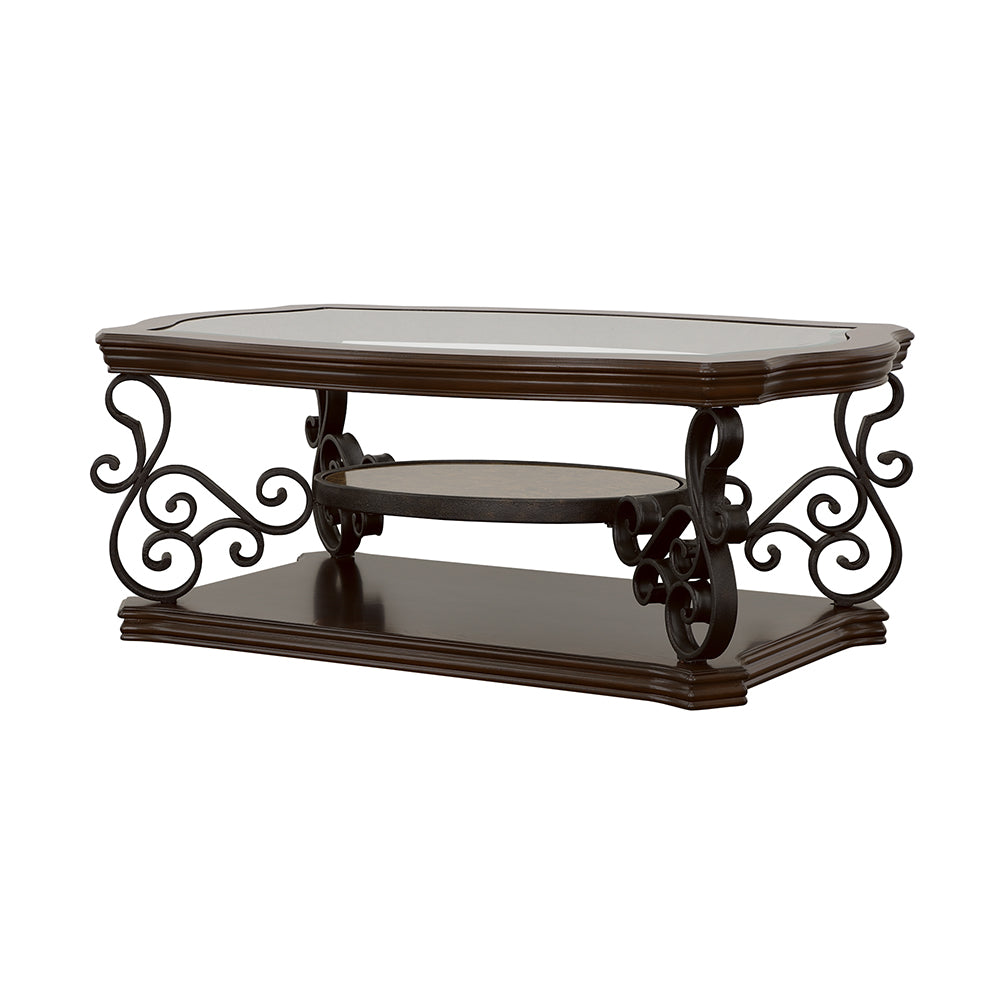 Laney 1-shelf Glass Top Rectangular Coffee Table Dark Merlot