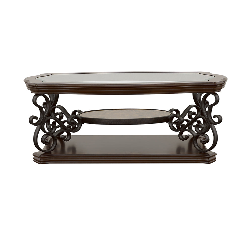 Laney 1-shelf Glass Top Rectangular Coffee Table Dark Merlot