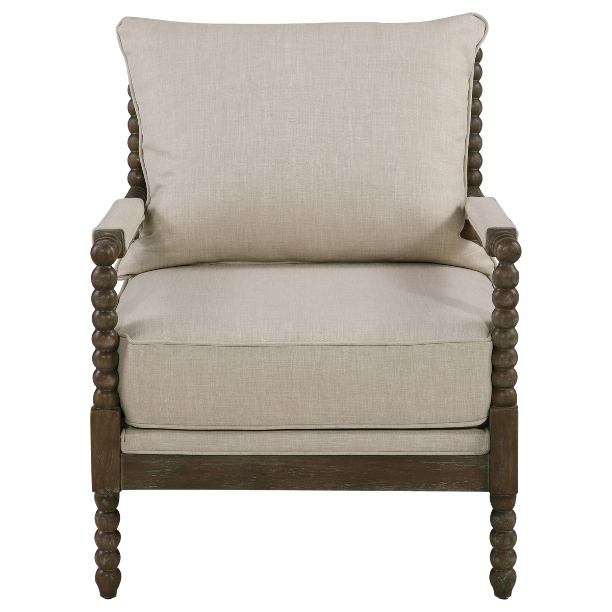 Blanchett Upholstered Bobbin Accent Chair Beige and Distressed Brown