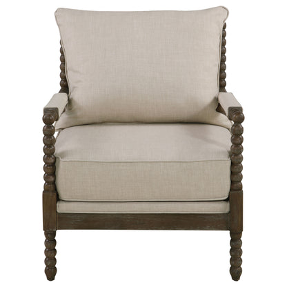 Blanchett Upholstered Bobbin Accent Chair Beige and Distressed Brown