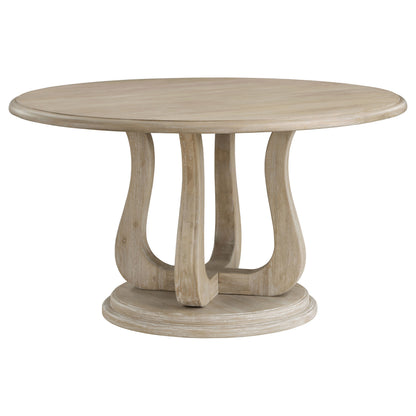 Trofello 60-inch Round Sculptural Pedestal Dining Table White Washed