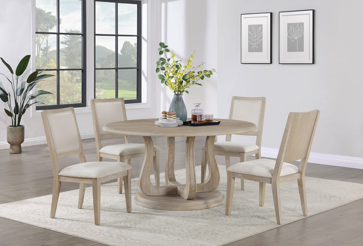 Trofello 5-Piece Farmhouse Round Pedestal Dining Set White Washed