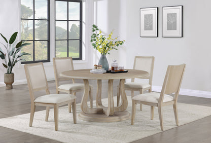 Trofello 5-Piece Farmhouse Round Pedestal Dining Set White Washed