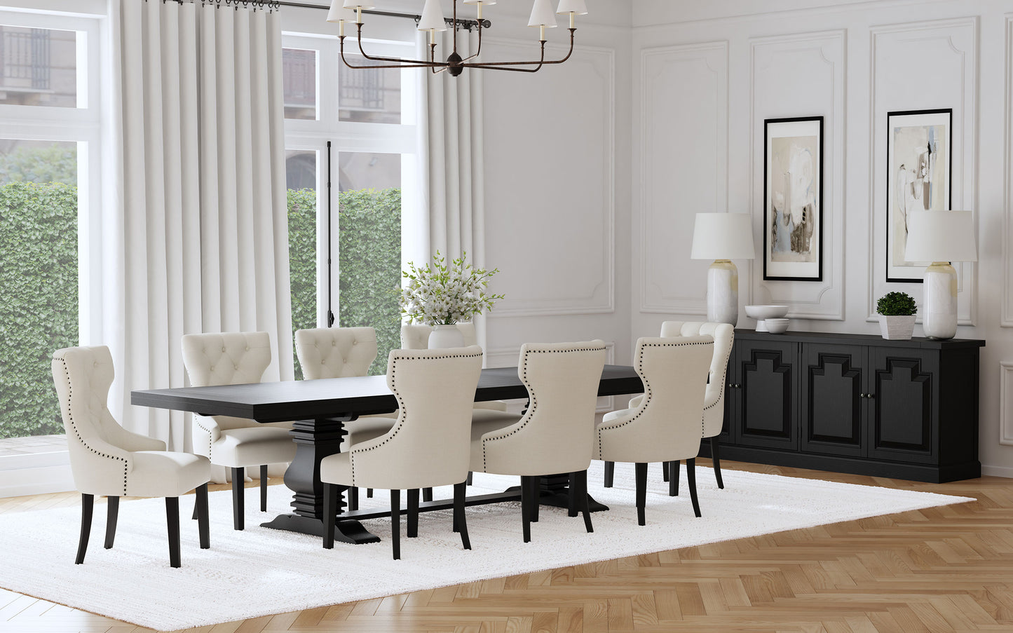 Baney Fabric Upholstered Dining Side Chair Cream and Black