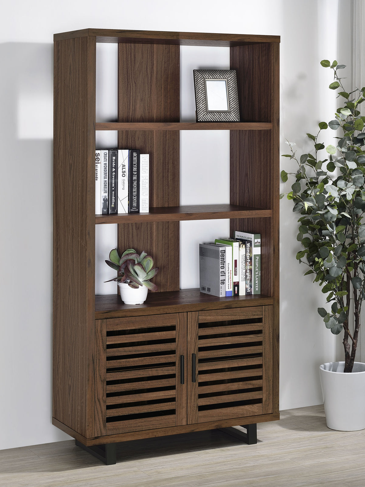 Maddox 71-inch 5-shelf Cabinet Bookcase Walnut