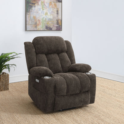 Houston Upholstered Power Lift Recliner Dark Brown
