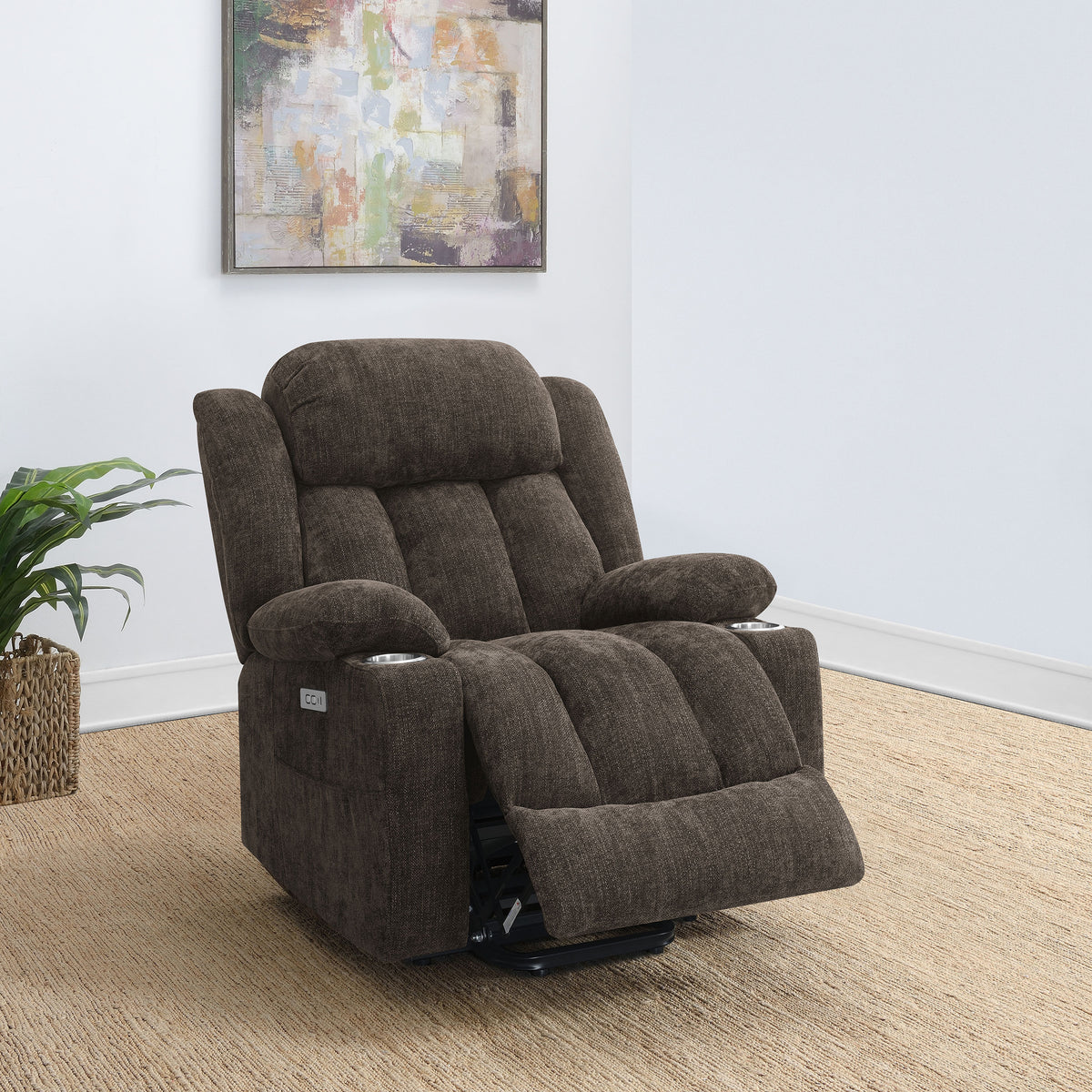 Houston Upholstered Power Lift Recliner Dark Brown