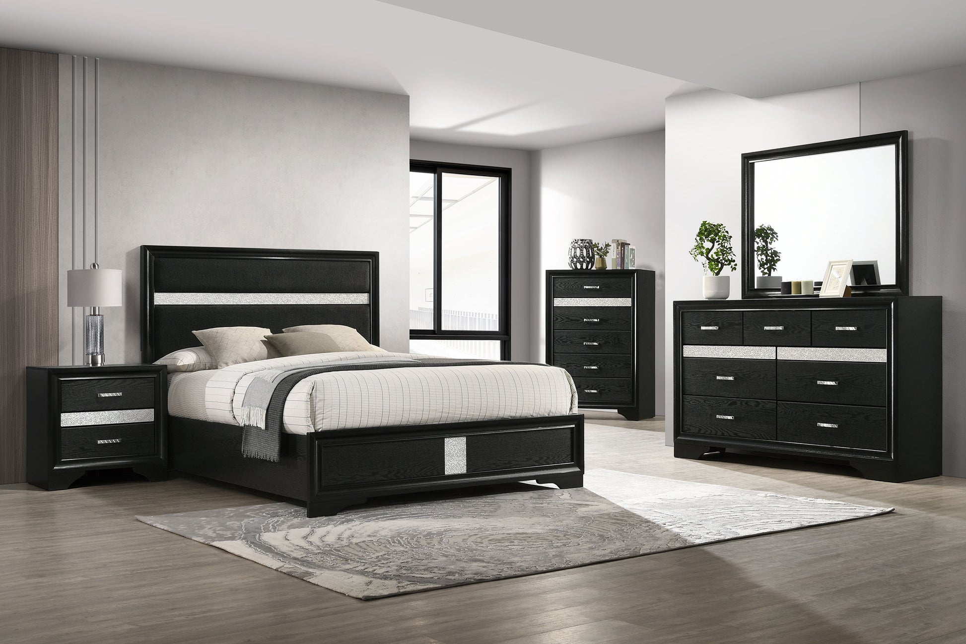4 piece black dresser set Derrie King 4 Piece Panel Bedroom Set