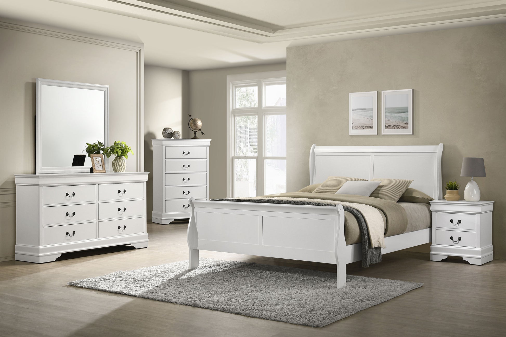Louis Philippe 6-drawer Dresser and Mirror White Brian Furniture Online Louis Philippe 6-drawer Dresser and Mirror White Brian Furniture Online