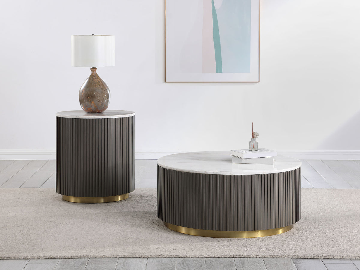 Jason Round White Marble Top Coffee Table Charcoal