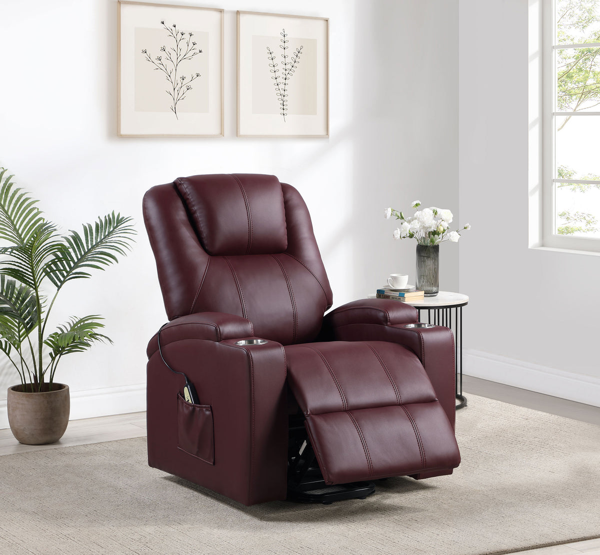 Armstrong Tufted Faux Leather Power Lift Massage Recliner Wine