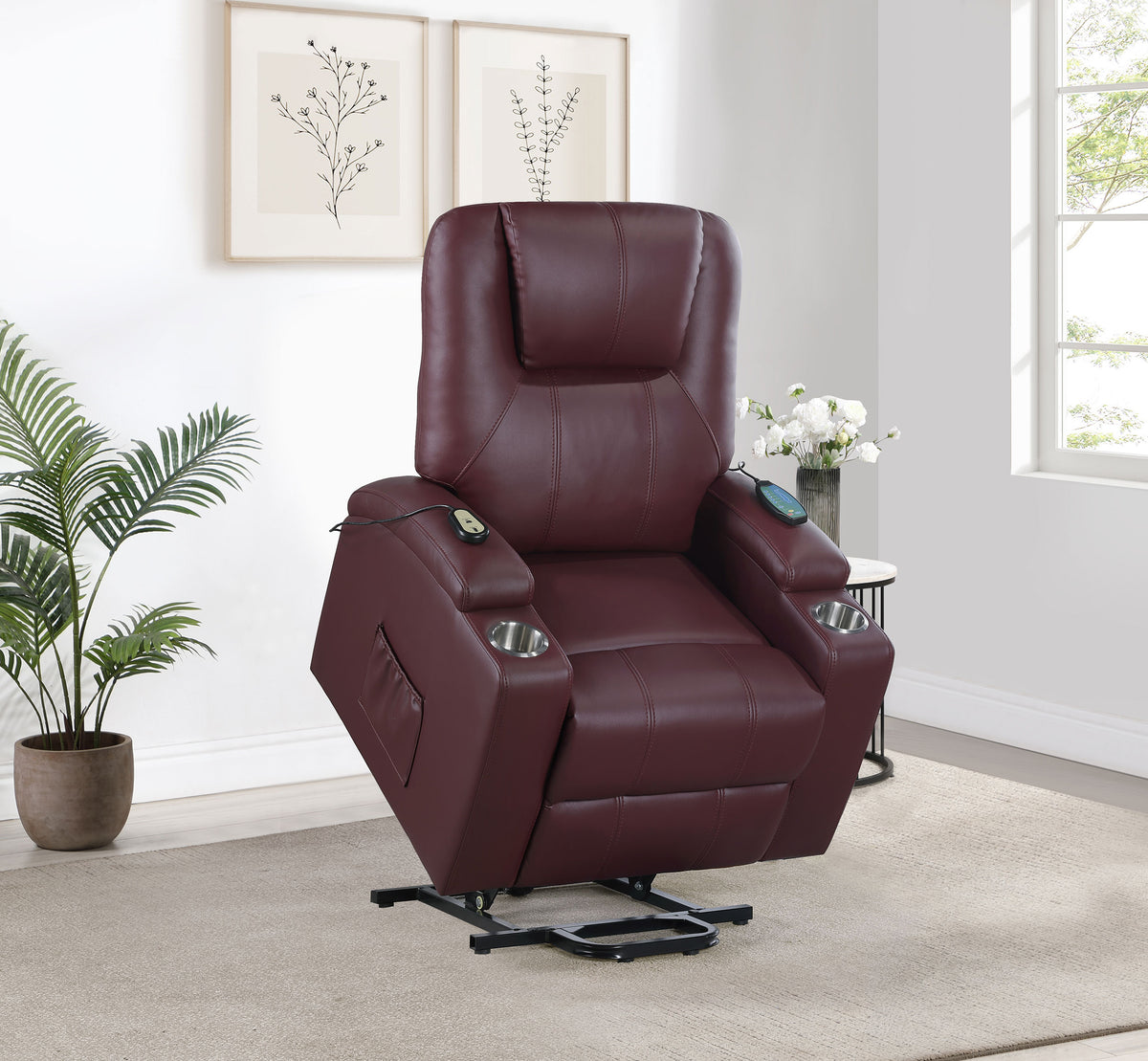 Armstrong Tufted Faux Leather Power Lift Massage Recliner Wine