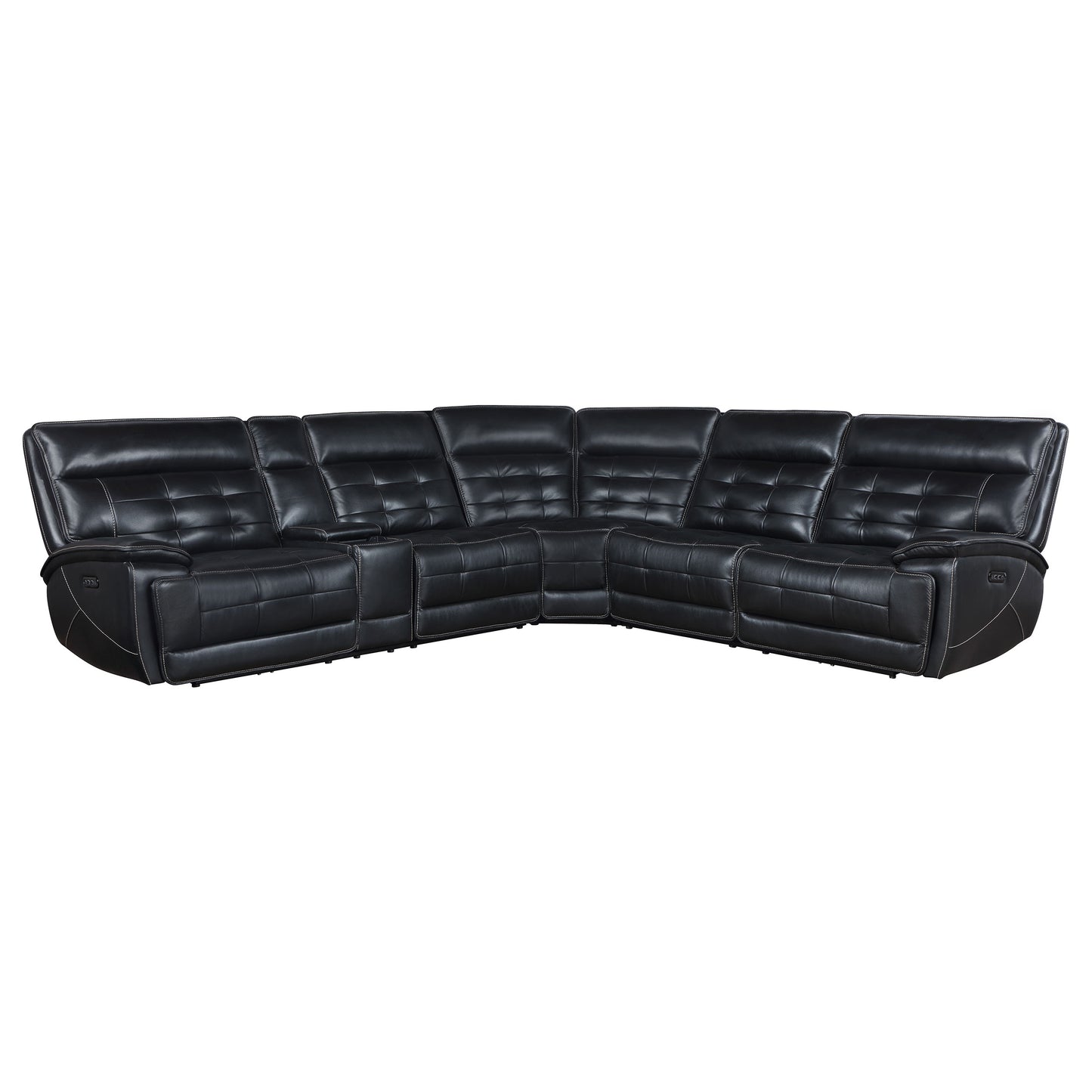 Hewitt Leather Dual Power Reclining Sectional Sofa Black