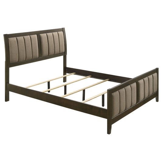 Wilkes Eastern King Vertical-Channel Upholstered Panel Bed Dark Cocoa