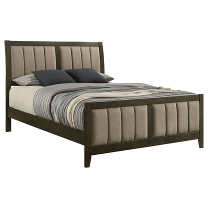 Wilkes Queen Vertical-Channel Upholstered Panel Bed Dark Cocoa