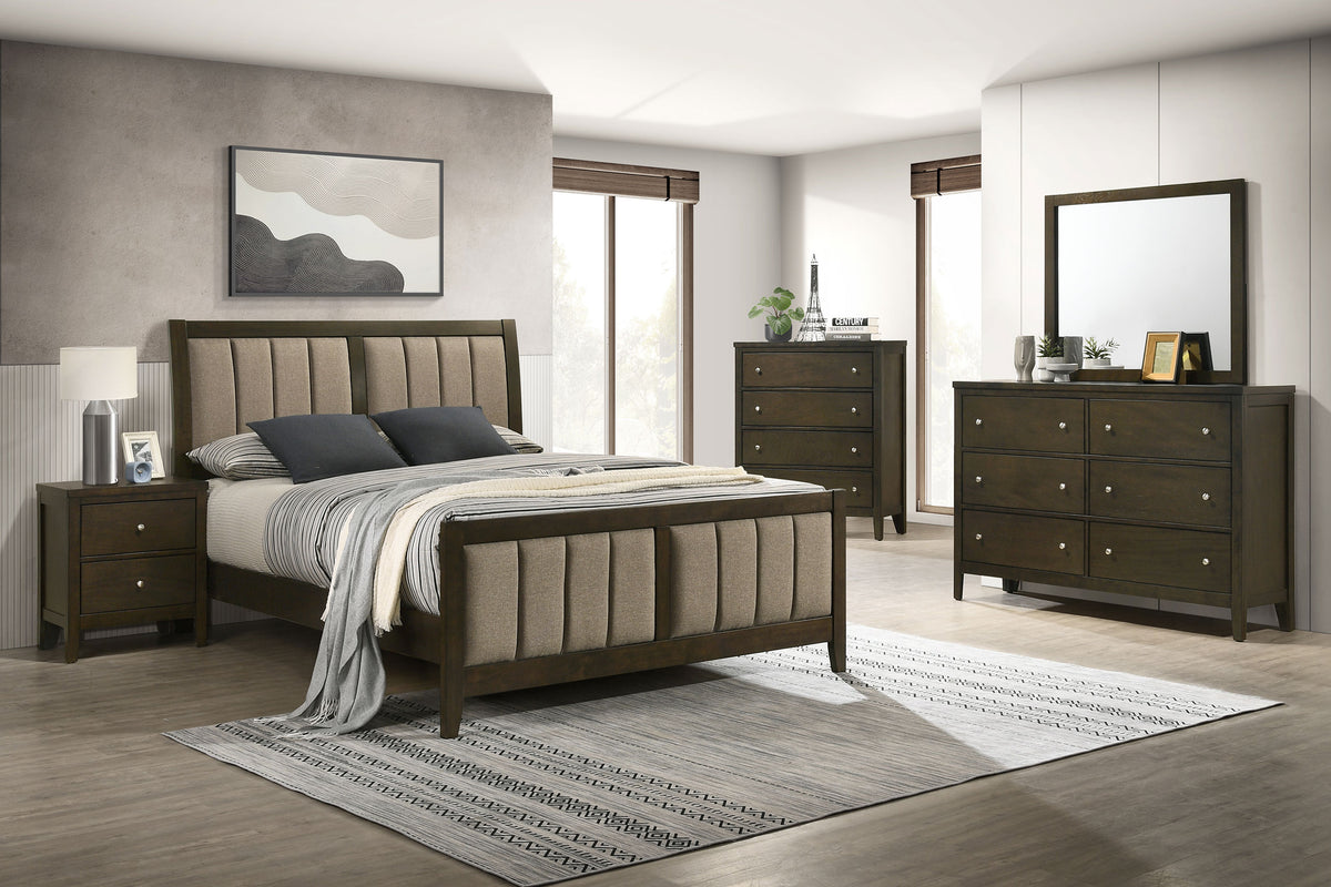 Wilkes Queen Vertical-Channel Upholstered Panel Bed Dark Cocoa