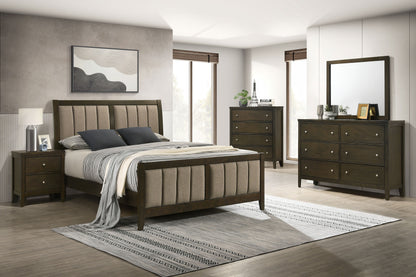 Wilkes Queen Vertical-Channel Upholstered Panel Bed Dark Cocoa
