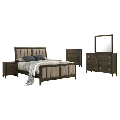 Wilkes 5-Piece Queen Bedroom Set with Upholstered Bed Dark Cocoa