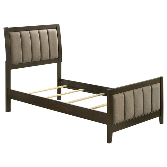 Wilkes Twin Vertical-Channel Upholstered Panel Bed Dark Cocoa