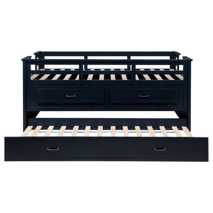 Carlsbad Wood Twin Captains Bed With Trundle Navy Blue