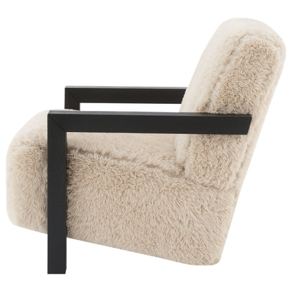 Fitzroy Faux Fur Upholstered Chair Solid Wood Arms Latte