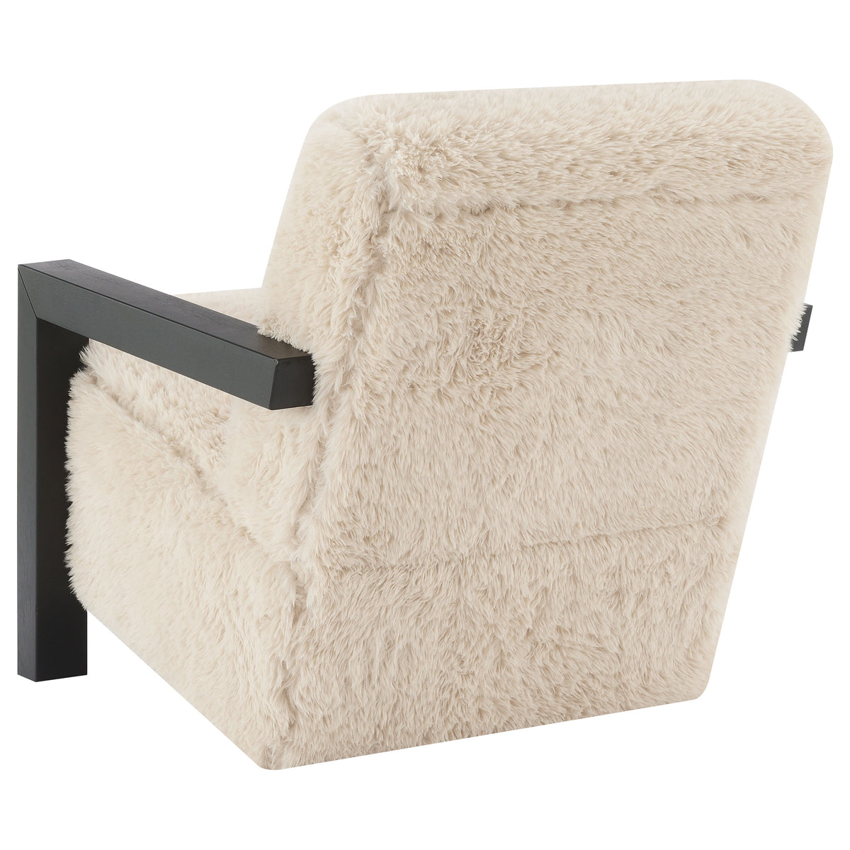 Fitzroy Faux Fur Upholstered Chair Solid Wood Arms Latte