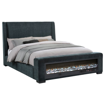 Preston Upholstered Eastern King Audio Flame Visualizer Bed Dark Blue