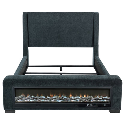 Preston Upholstered Queen Audio Flame Visualizer Bed Dark Blue