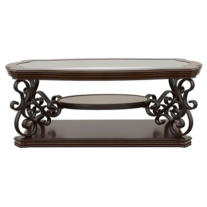 Laney 1-shelf Glass Top Rectangular Coffee Table Dark Merlot