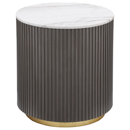 Jason 2-piece Round White Marble Coffee Table Set Charcoal