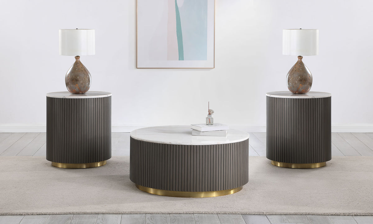 Jason 3-piece Round White Marble Coffee Table Set Charcoal