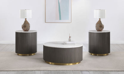 Jason 3-piece Round White Marble Coffee Table Set Charcoal