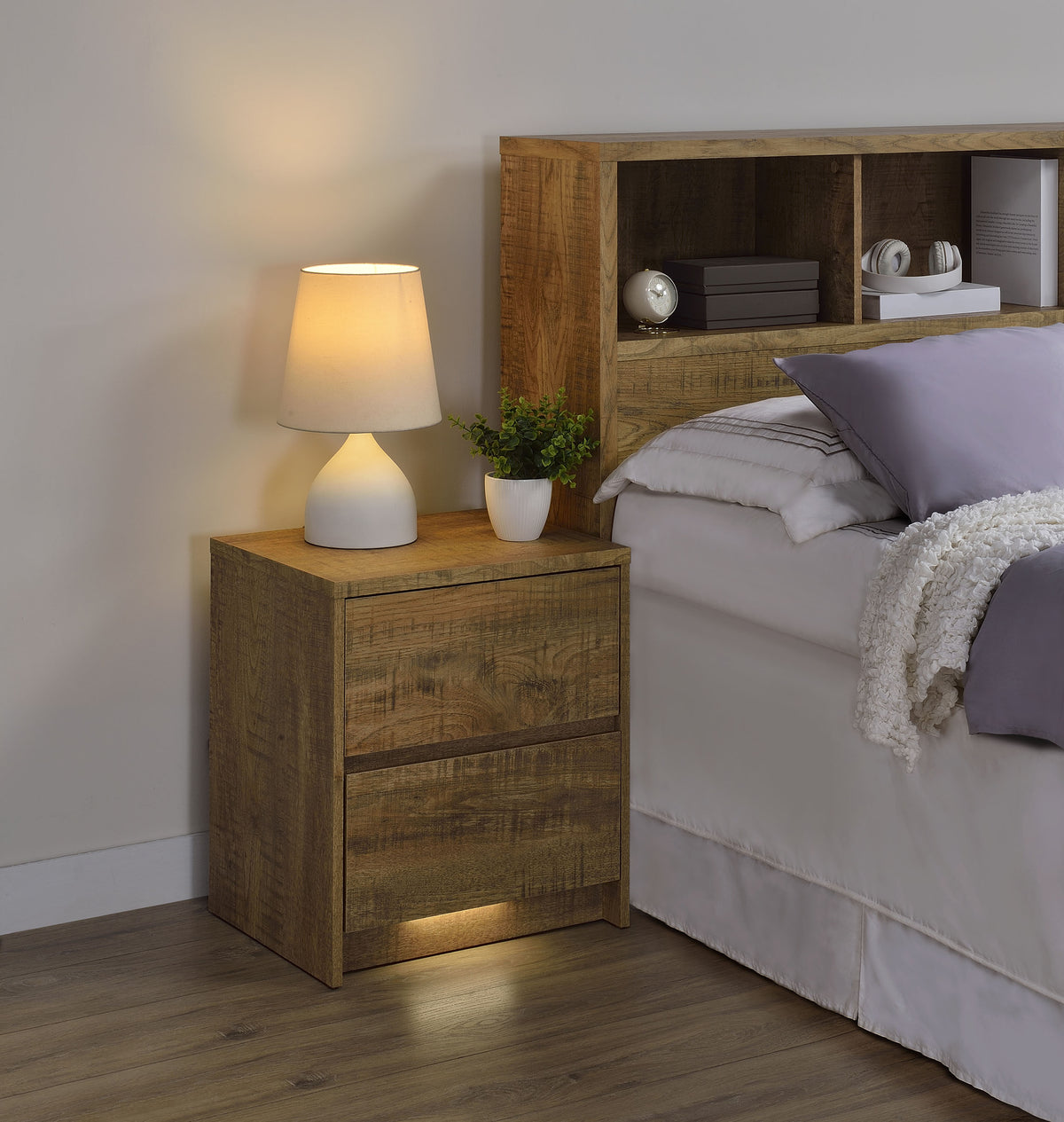 Westpark 2-drawer Nightstand LED Lights and USB Mango