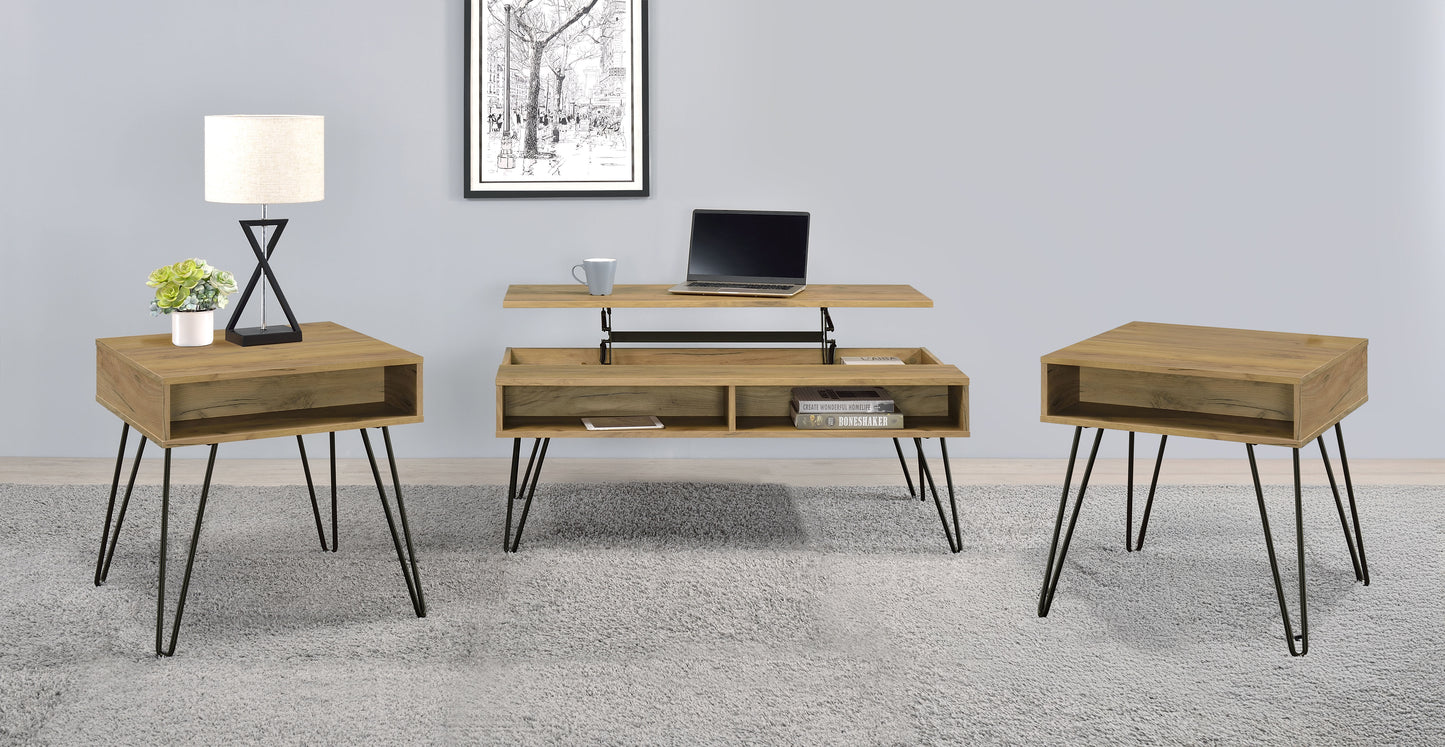 Fanning 3-piece Lift Top Coffee and End Table Set Golden Oak