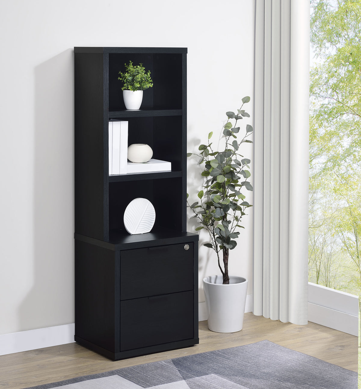 Westpark 3-shelf Bookcase USB and Lockable Drawer Black