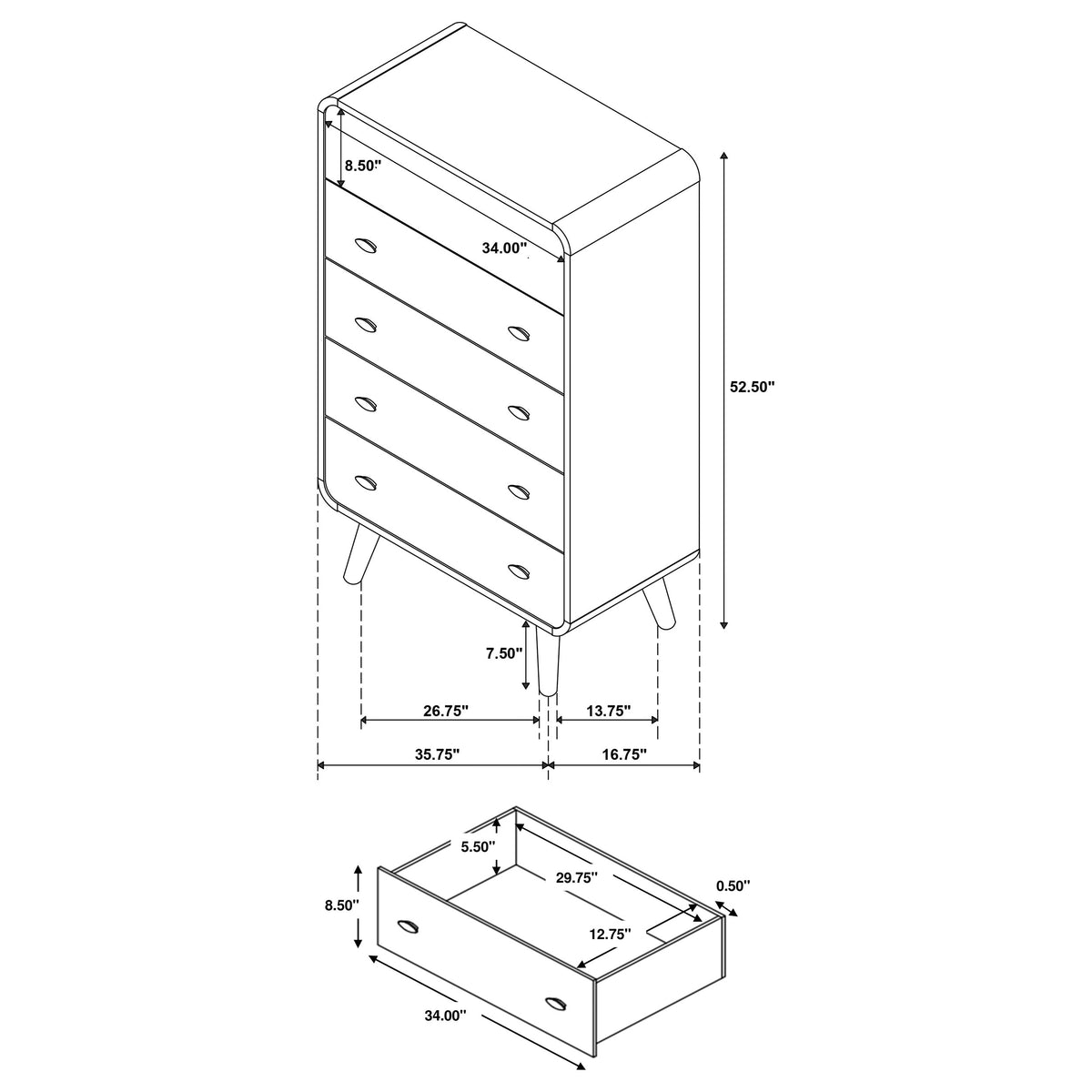 Robyn 5-drawer Bedroom Chest of Drawers Light Ash