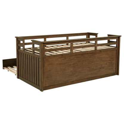 Carlsbad Wood Twin Captains Bed With Trundle Medium Brown